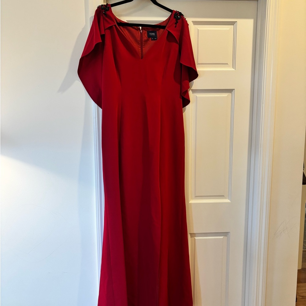 Marchesa Red Maxi Dress with Shoulder Details